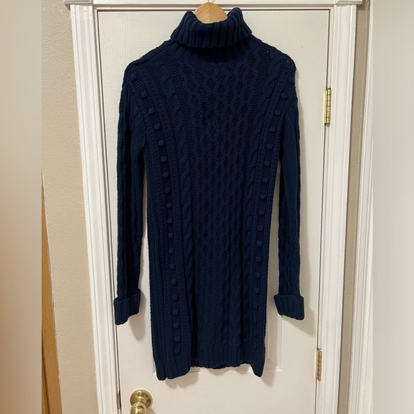 525 America NWT Anthropologie Knit Turtleneck Sweater Dress, Navy Blue - Picture 3 of 11